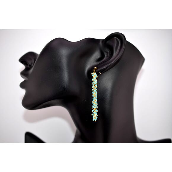 Catherine Weitzman Gold Filled Turquoise Fringe Dangle Earrings - Picture 1 of 3